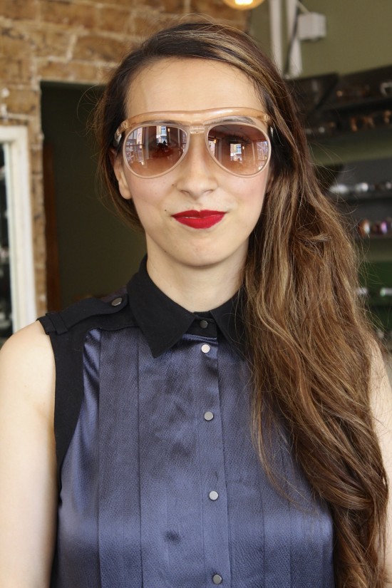 Festival eyewear: Hala models safety frame fitted with bespoke lenses
